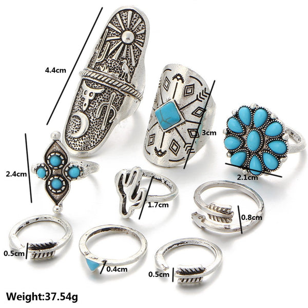 9pc/set Vintage Bohemian Beach Turquoise Ring Set Boho Rings Set FREE SHIPPING Worldwide - Store4Deals