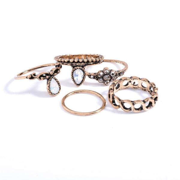 10pcs/Set Unique Carved Antique Silver Crystal Knuckle Rings for Women  Boho Beach Jewelry