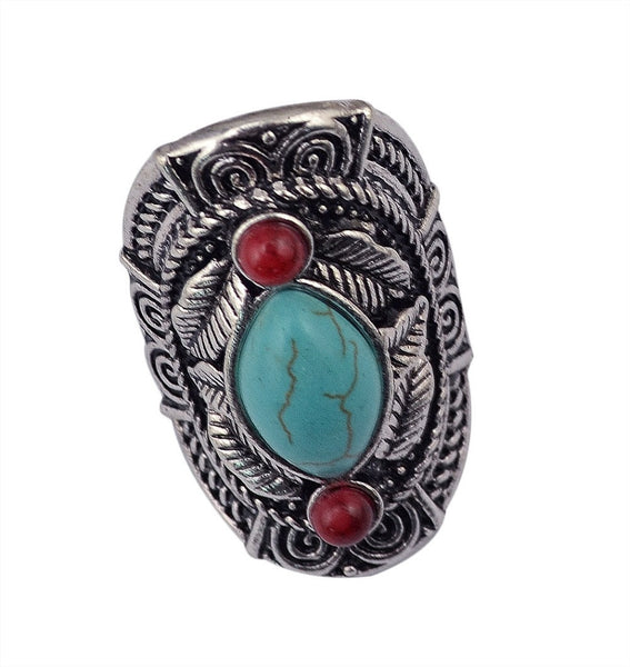 Bohemian style tibet silver gem stone big beachy boho joint rings for women - Store4Deals