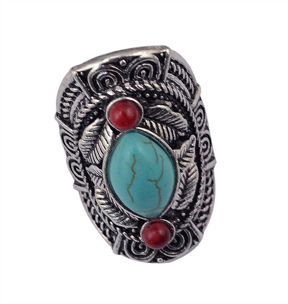 Bohemian style tibet silver gem stone big beachy boho joint rings for women - Store4Deals