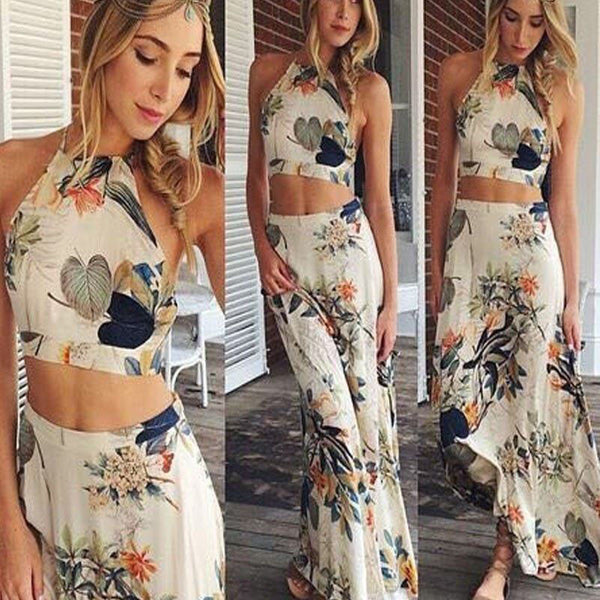 Long Boho Style Halterneck Maxi Dress - Store4Deals