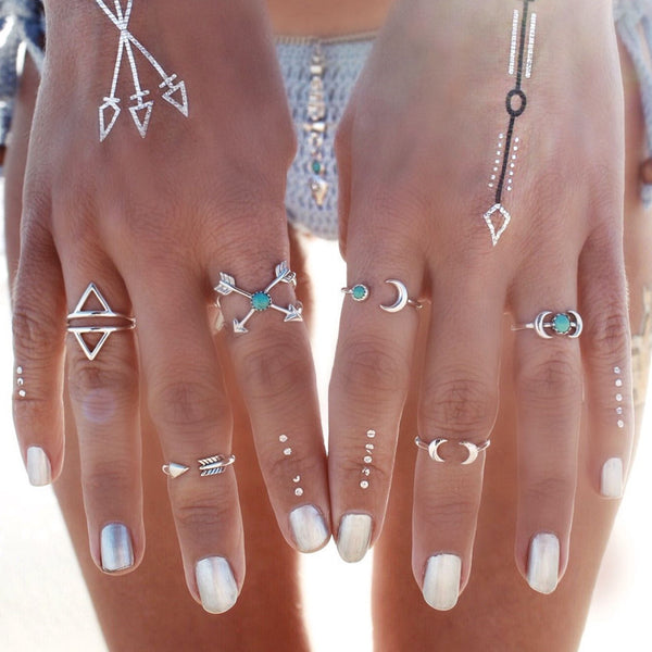 6PCS Vintage Turkish Beach Punk Moon Arrow Ring Set - Store4Deals